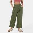 thumbnail image 2 of Lenpel Wide Leg Pants for Woman Elastic High Waisted Baggy Cotton Linen Pants Palazzo Casual Trousers with Pockets, 2 of 7