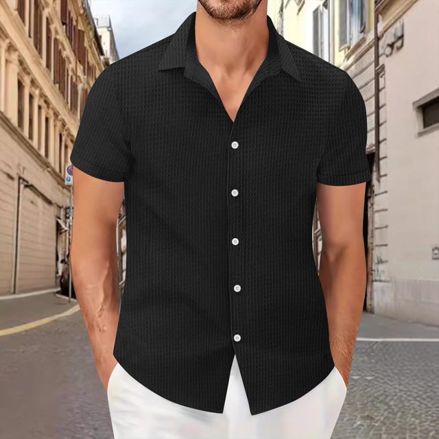pstuiky camisetas de hombre, Camisa informal de verano para hombre, de color liso, de manga corta y con solapa y botones. camisas casuales para hombre s