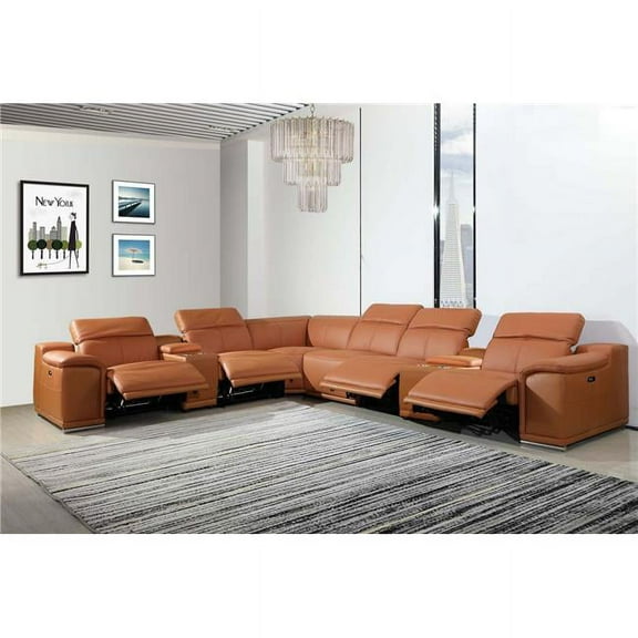 HomeRoots 366355 Camel Power Reclining Sectional with 2-Consoles, 8 Piece - 267 x 320 x 266.4 in.
