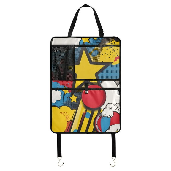 Comic pop art star burst Car Seat Back Kick Protectors,59 Pack Kick Mats with Storage Pockets for Vehicles to Protect from Dirt, Mud & Scratches