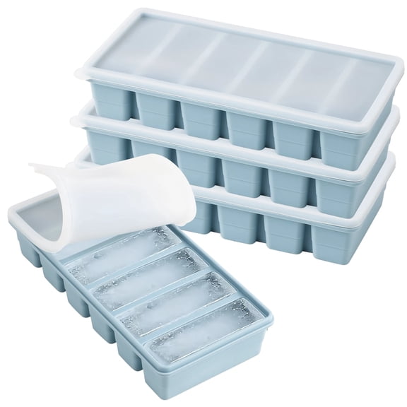 4-Pack Silicone Freezer Tray Set with Lids,6-Compartment Long Ice Cube Molds,Reusable Easy Release for Ice Sticks,Broth,Juice,9.1 x 4.3 Inch