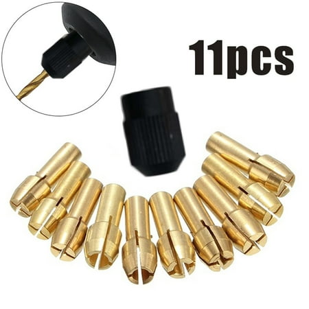 

Fule 10pcs Brass Collet Drill Chucks Bits 0.5-3.2mm + Bolt Nut M8 * 0.75mm Tool Set