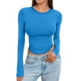 thumbnail image 5 of Womens Long Sleeve T Shirts Fall Fashion 2026 Basic Crop Tops Going Out Outfits Y2k Clothes Sky Blue M, 5 of 5