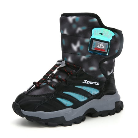 

Girl Boy Snow Boots with Cleat Anti Slip Waterproof Faux Fur Lining Hook and Loop Windproof Winter Shoes for Outdoor Raining Snowing Day