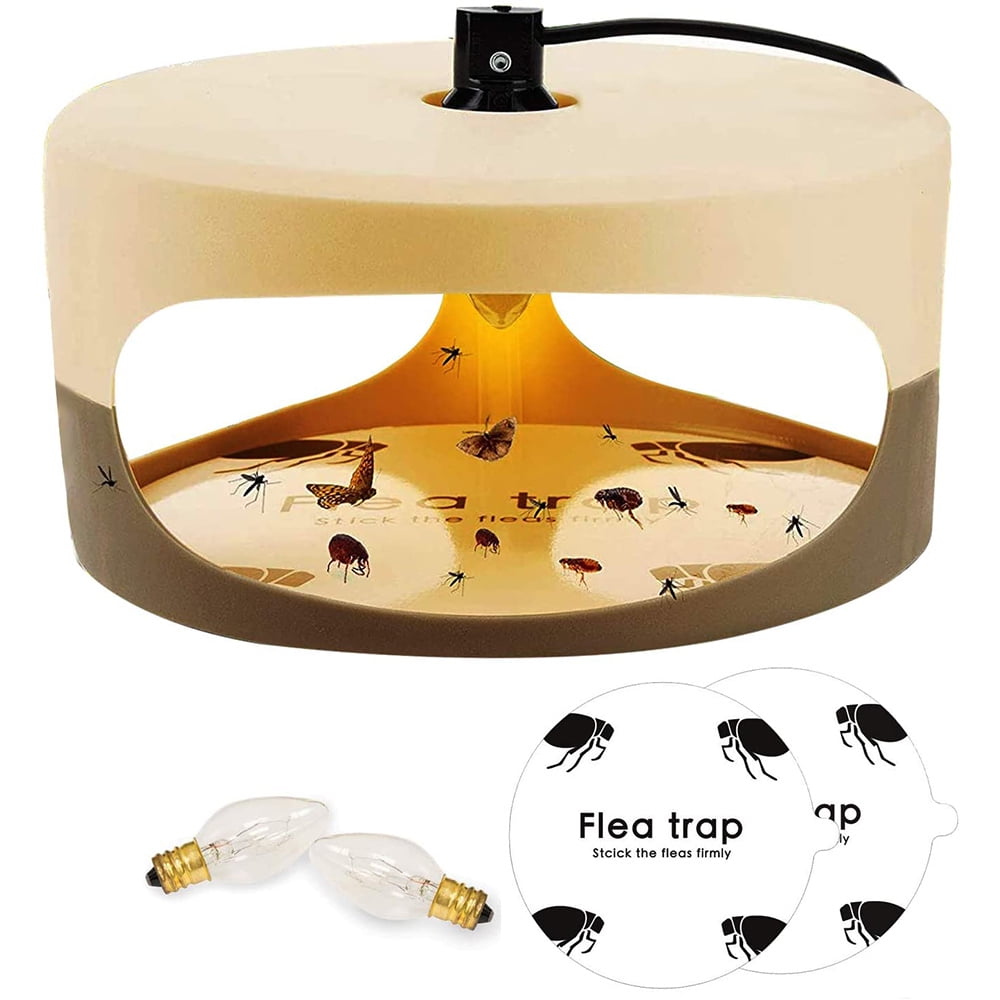 Fencesmart Flea Trap, Indoor Flea Trap Bed Bug Trap with Glue Discs & Replacement Lightbulb