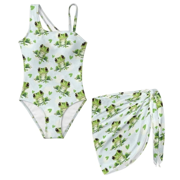 Xixirimido Roosters Yellow Roses Print Girls Swimsuit One Piece with Removable Bra, One Shoulder Adjustable Strap Swimwear with Mesh Cover Up Bathing Suit for Girl, Size 11-12 Years