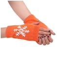 thumbnail image 1 of Gants Chauds de Noël pour Femmes, Demi-Doigts Tricotés Colorés Brodés de Neige, 1 of 3