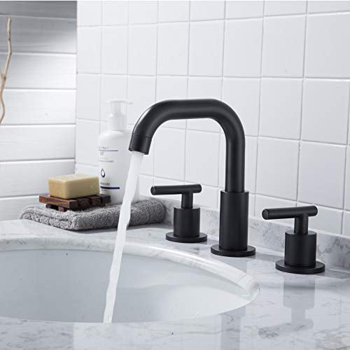 MYHB Black Bathroom Faucet 2-Handle 8 inch Widespread for 3 Hole Vanity Sink ...