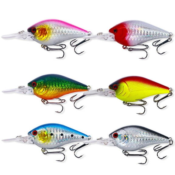 HENGJIA Crankbait Crank Baits Lures for Bass Fishing, 6Pcs Fishing Lures Shallow Deep Diving Swimbait Crankbait Fishing Wobble Hard Baits for Bass Trout Freshwater and Saltwater