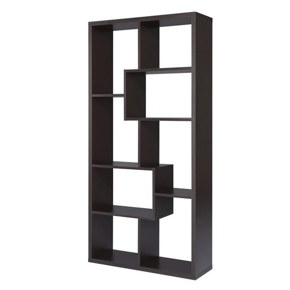 Bowery Hill 10-Shelf Contemporary MDF/Wood Veneer Bookcase in Walnut