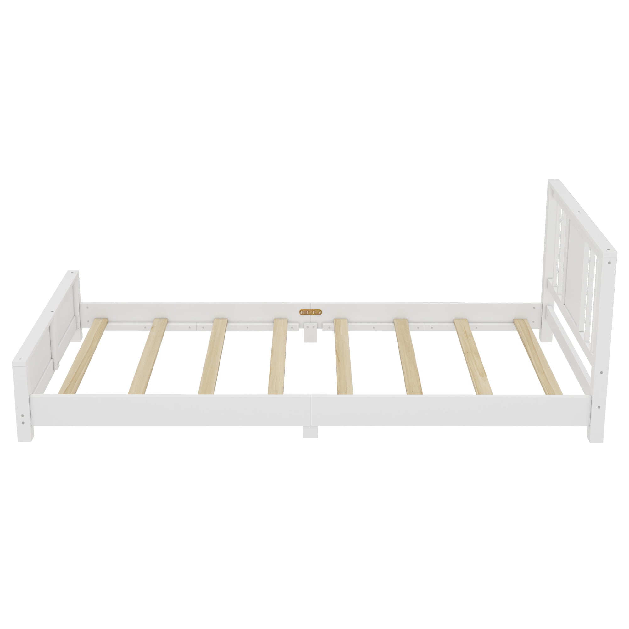 Miniyam Twin Bed Frame, Low Profile White Wood Platform Bed with Headboard, Footboard and Slat Support, White