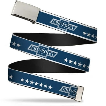 Adjustable Belt, Clamp Buckle, Cut-to-Fit, Chevrolet Bowtie Stars Blue White