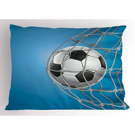 Sam Football - Soccer Pillow Sham Goal Football in Net Entertainment Playing for Winning Active Lifestyle, Decorative Standard Size Printed Pillowcase, 26 X 20 Inches, Blue Pale Grey Black, by Ambesonne