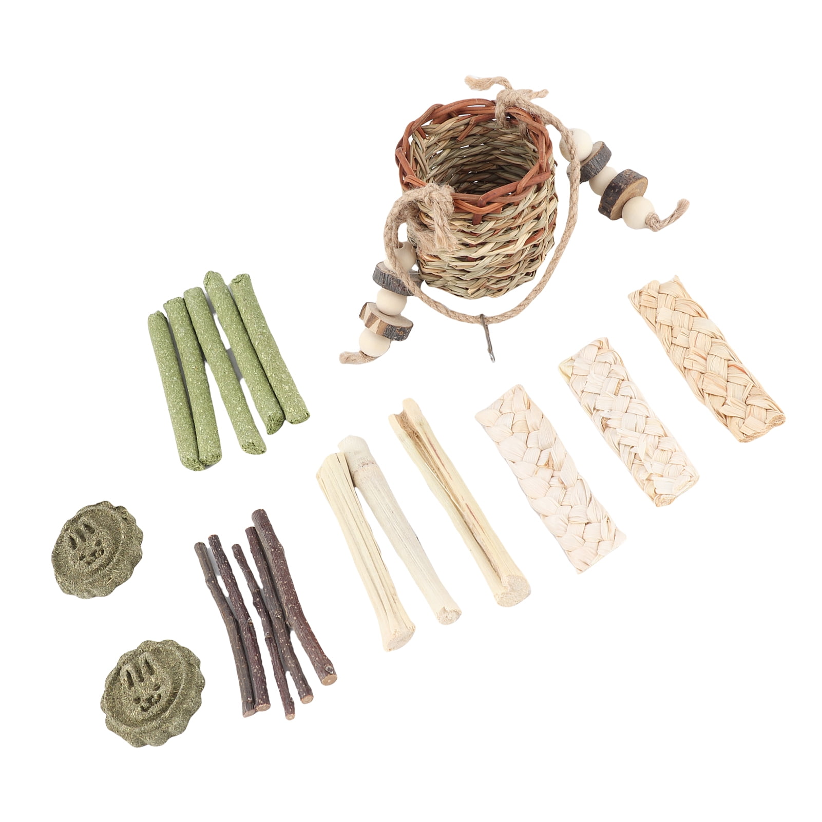 LAZIOEGR 19-Piece Hamster Chew Toys Set Natural Wood Applewood Sticks & Seagrass Basket Bunny Guinea Pig Chinchilla Molar Teeth Care 7.9 inches / 20 cm Length