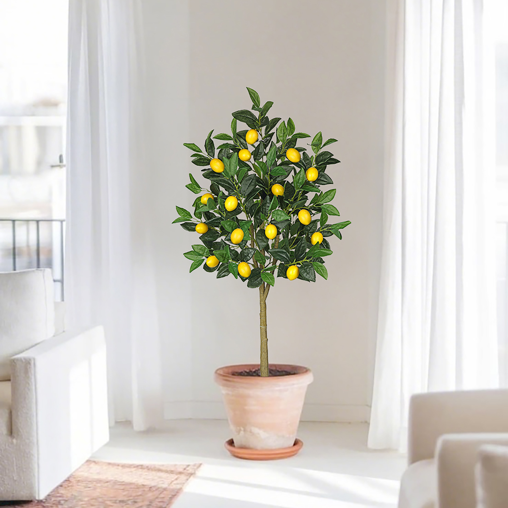 GnFlus 4Ft Artificial Lemon Trees Large Artificial Tree with White Ceramic Pot Faux Lemons Citrus Tree Fake Floor Plants Indoor kitchen Lemon Home Decor