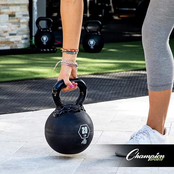 Champion Sports Rhino Kettlebell Weight, 15 lbs, Rubber, Black - Durable Kettle Bell with Smooth, Ergonomic Handle for Working Out - Free Weights for Exercises - Premium Strength Training Equipment