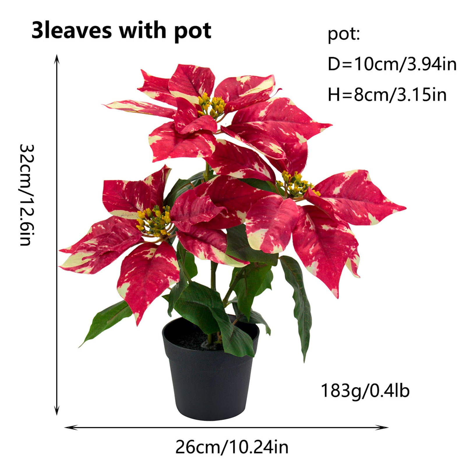 Mini Poinsettias Artificial Plants with Pot, 12.6" Faux Small Christmas Flowers in Pot for Home Office Tabletop Indoor Christmas Decorations