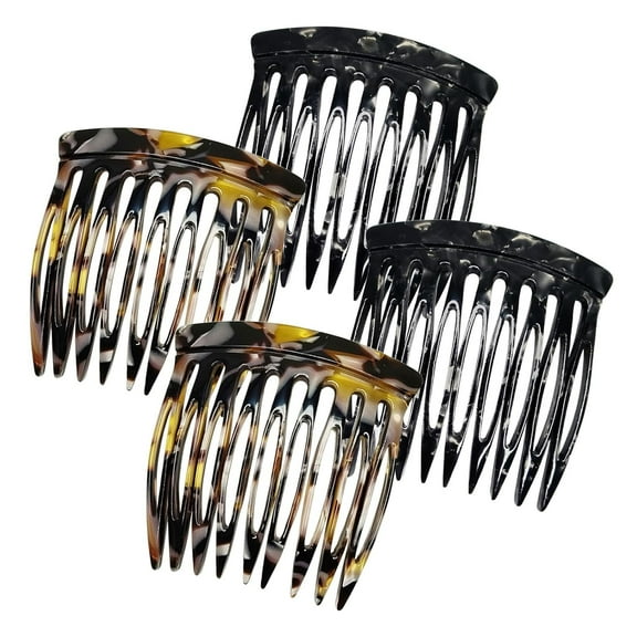 Hair Side Combs - Small French Side Hair Comb Clips for Women Decorative Bun Twist Hair Styling Accessories -4 Pcs (Black, Brown Onyx)