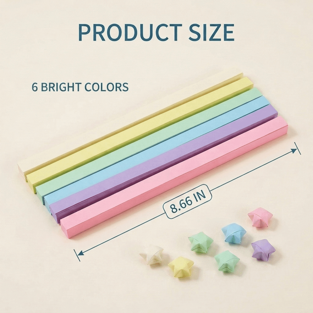 1620 PCS Star Origami Paper Strips - 6 Colors for DIY Handcrafts & Decoration