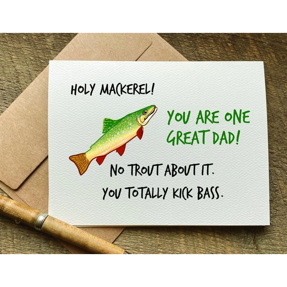 Holy Mackerel Father's Day Card – Funny Fishing Theme for Dad – Blank Inside with Envelope – Perfect Gift for Fishing Enthusiasts and Dads