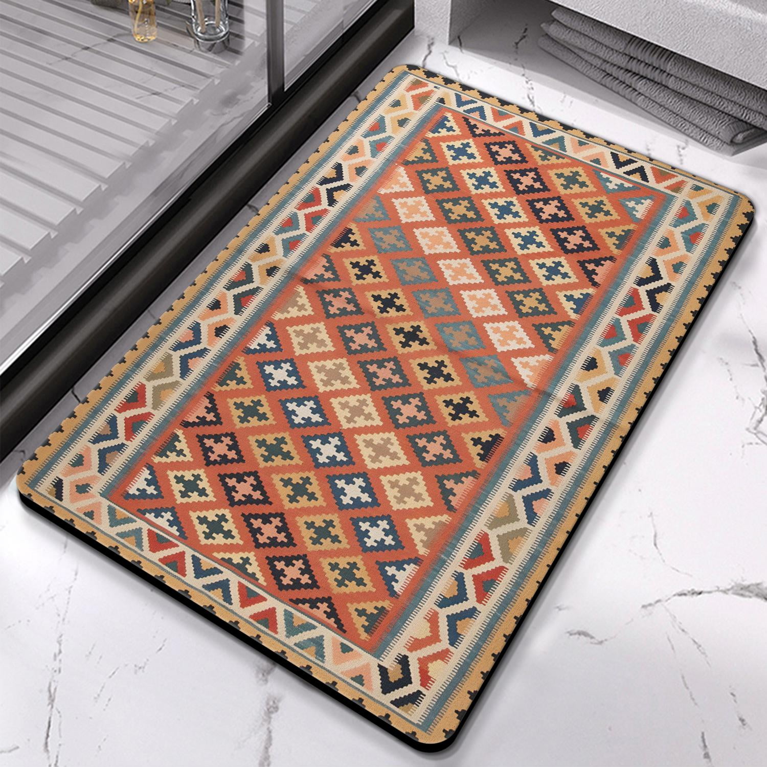 Modern Boho Bathroom Rugs: Non-Slip, Super Soft Aztec Bath Mat, Beautiful Western Geometric Design, Highly Absorbent - Perfect Addition to Your Bathroom Décor, 20x32 Inch