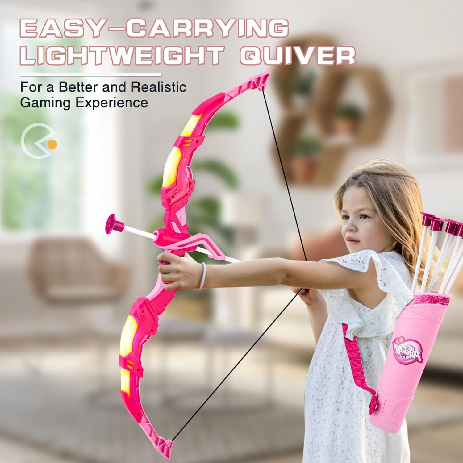 Bow and Arrow Set for Kids, 2-Pack LED Light Up Archery Set with 20 Suction Cup Arrows, Indoor and Outdoor Toy for Boys Girls Age 4-8 8-12 with Standing Target&2 Quivers