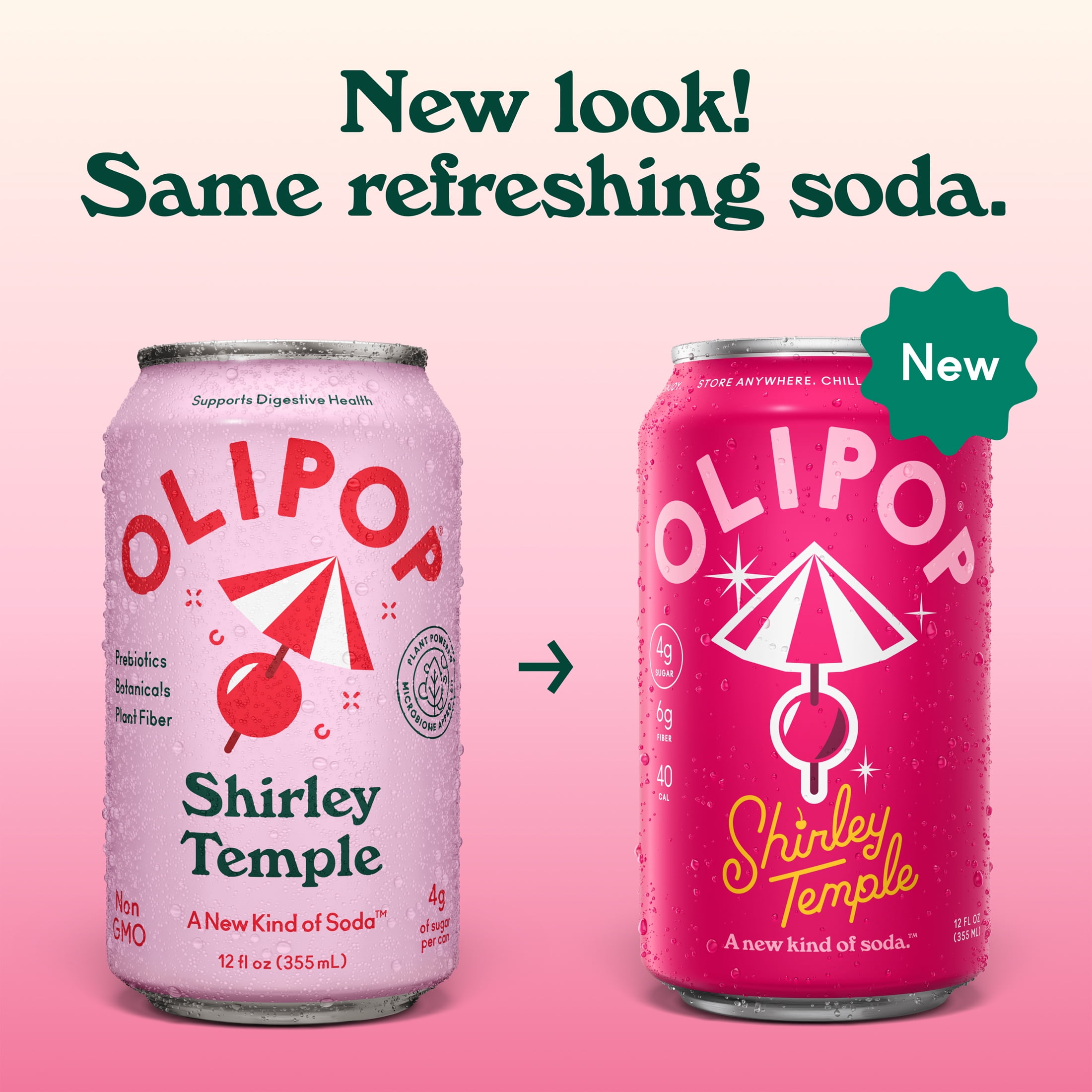 Olipop Prebiotic Soda Pop, Shirley Temple, High Fiber, 12 fl oz, Shelf Stable