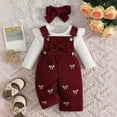 thumbnail image 7 of mgoYE Baby Girl Clothes 0 3 6 9 12 18 Months Newborn Baby Girl Clothes Fall Outfit Long Sleeve Ribbed Romper Floral Suspender Overalls Shorts Set with Headband 3PC 3-6 Months, 7 of 7