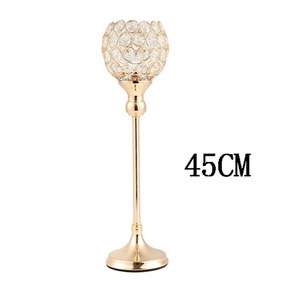 Crystal Tealight Candle Holders, Metal Glass Candlesticks, Wedding Table Centerpiece, Christmas Party, Home Decoration (45CM Gold)