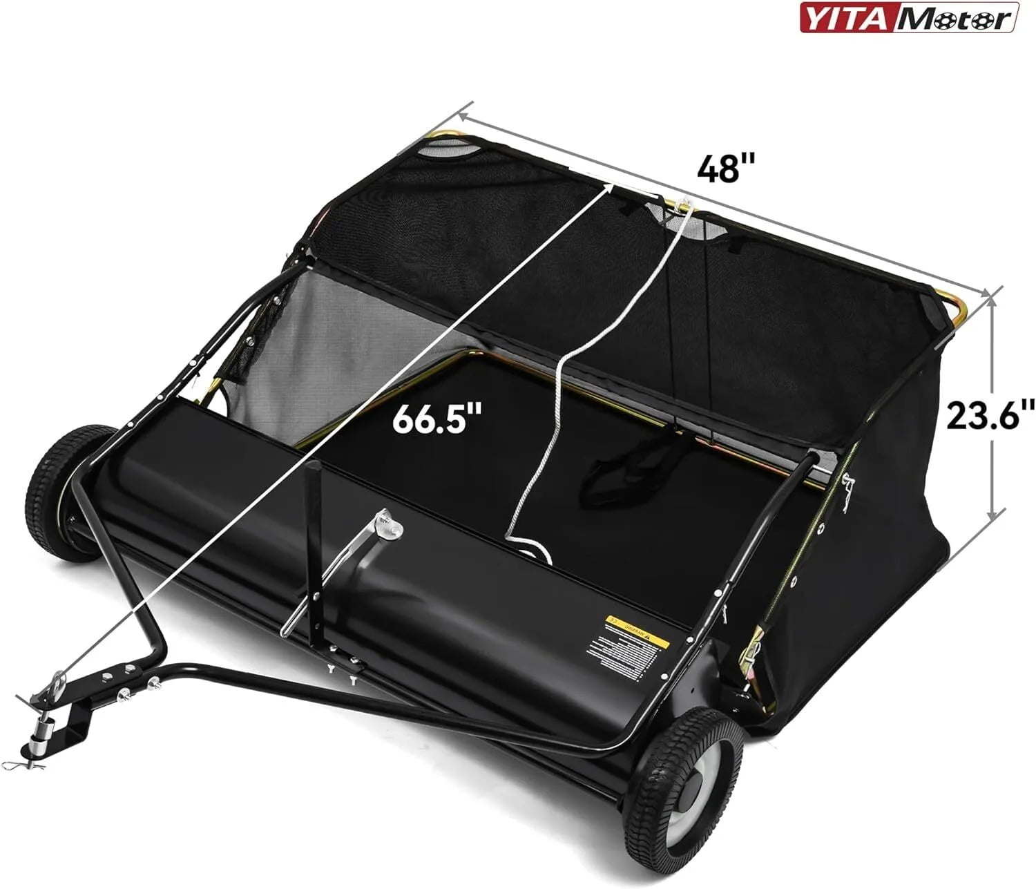 RVNI 48in Tow Behind Lawn Sweeper Leaf Collector Sweeper for Lawn Grass Large Hopper 20 Cu ft Capacity