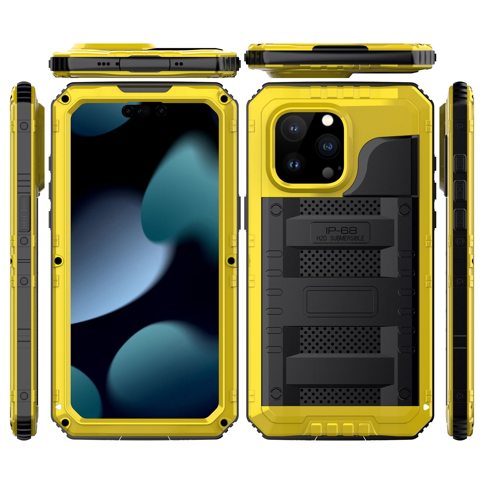 for iPhone 15 Pro Max Case, Military Grade IP68 Waterproof Dustproof Shockproof Full Body Sealed Underwater Case with Built-in Screen Protector Heavy Duty Metal Rugged Defender Phone Case,Yellow