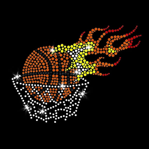 Flaming Basketball Iron-on Clear Rhinestone Transfer by JCS Rhinestones