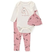 Bon Bebe Baby Girls 0-9 Months Unicorn Bodysuit Pant Set with Hat(Pink 0-3 Months)