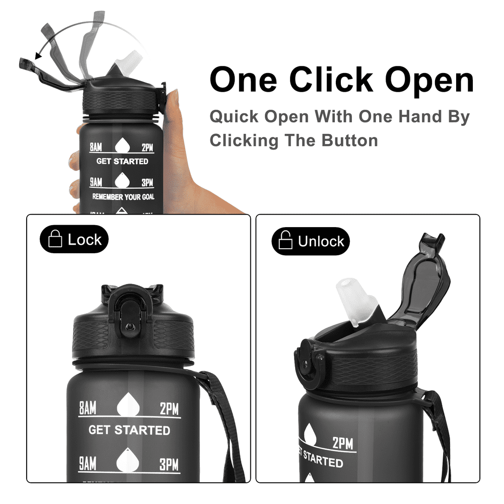 32oz Motivational Water Bottles with Time Marker & Straw, Leak-proof BPA Free Non-Toxic 1L Bottle, Portable Water Jug for Fitness Sports