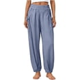 thumbnail image 2 of Yertdoel Casual Pants for Women Elastic Waist Pleated Cuffed Hem Baggy Lounge Pants with Pockets Solid Color Daily Cozy Trousers Fashion Beachwear, 2 of 7