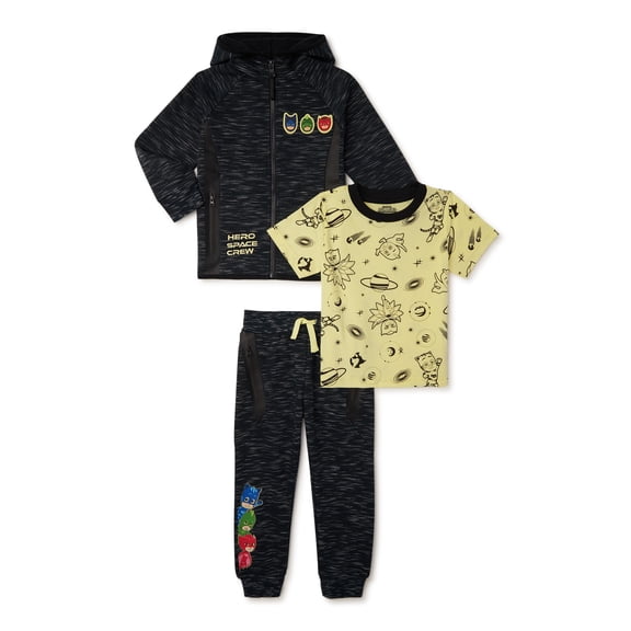 PJ Masks Baby and Toddler Boy Zip Hoodie, Short-Sleeve T-Shirt and Joggers Outfit Set, 3-Piece, Sizes 12M-5T