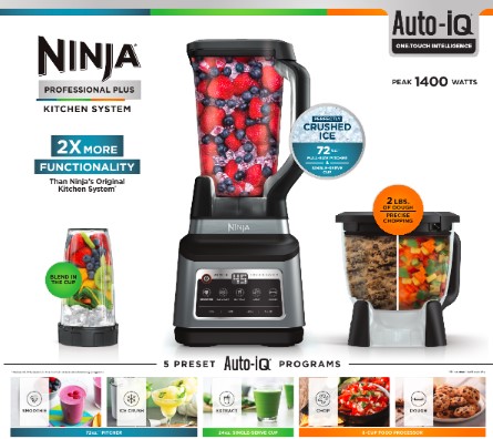 Ninja® Professional Plus Kitchen System with Auto-iQ® and 72 oz.* Total  Crushing® Blender Pitcher BN800