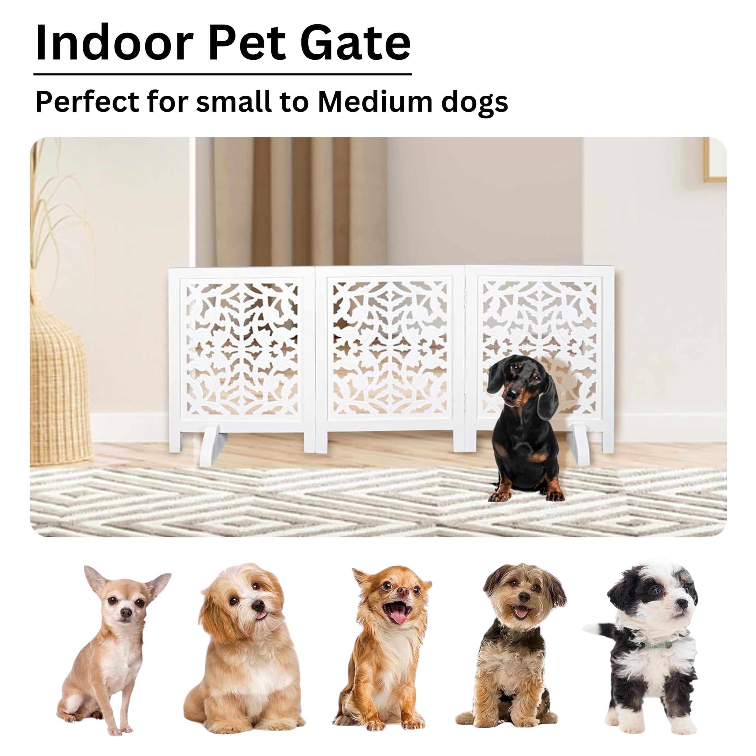 The Wooden Town 24 Inch Tall Foldable Wooden Freestanding Pet Gate, 54 Inch Wide