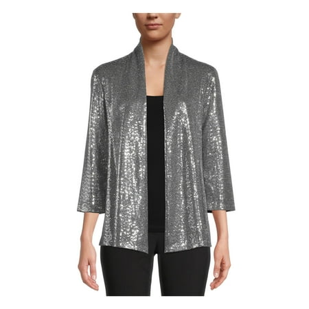 Kasper Womens Sequin Cardigan Sweater, Metallic, X-Small