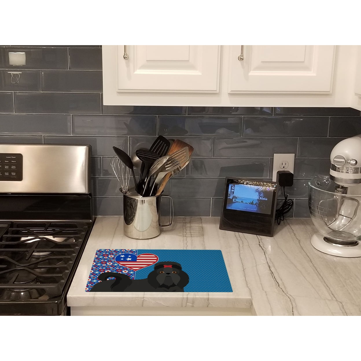 Black Shih Tzu Glass Cutting Board Large 12 in x 15 in
