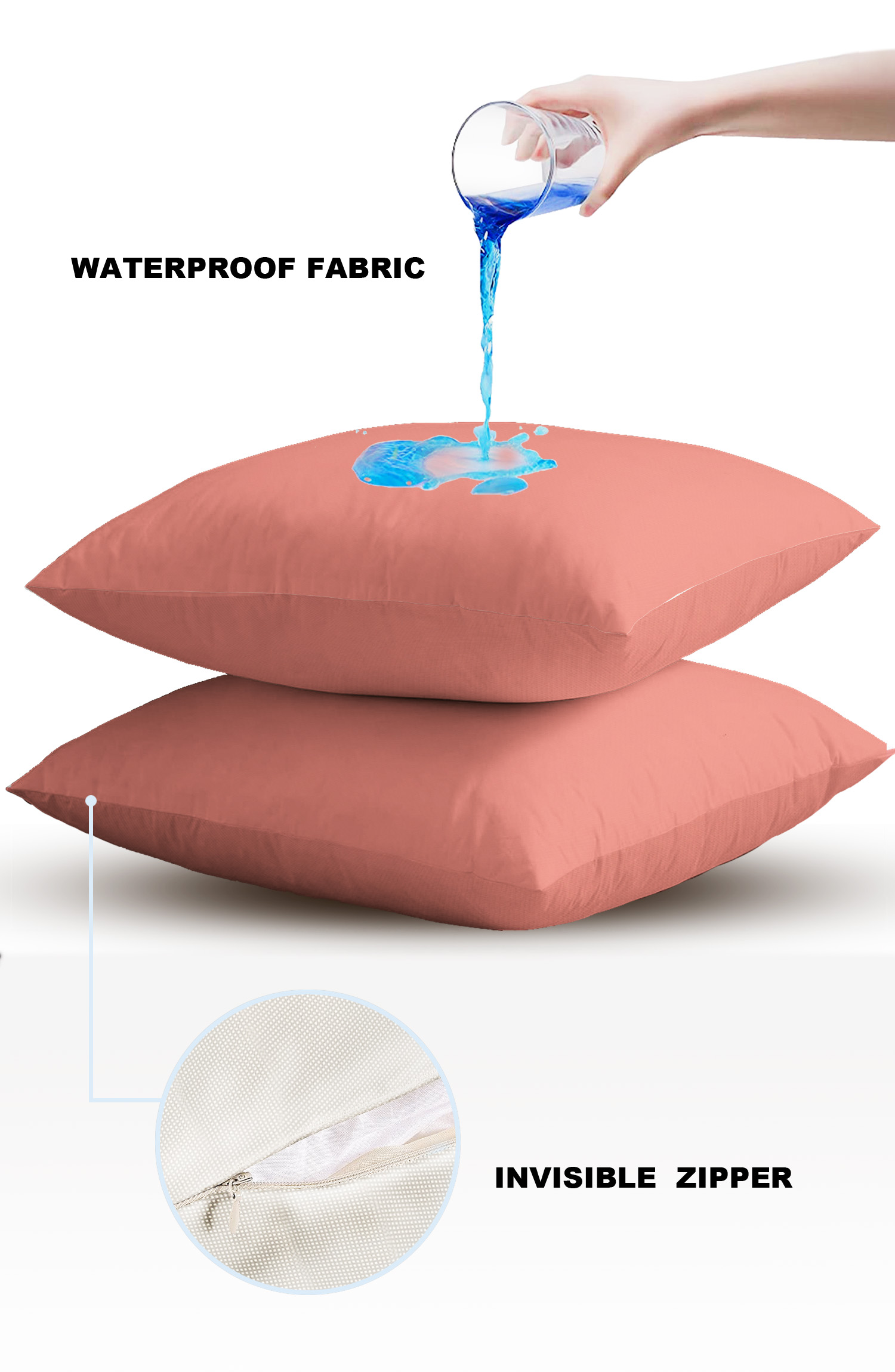 Pack of 2 Outdoor Pillow Covers, Peach Solid Waterproof Square Throw Pillowcase Cushion Decorative Pillow Covers for Couch Patio Tent, 18x18 in