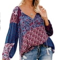 thumbnail image 4 of European and American autumn floral print large V-neck long-sleeved pullover shirt loose drawstring shirt top for women - original quality - XXL, 4 of 6