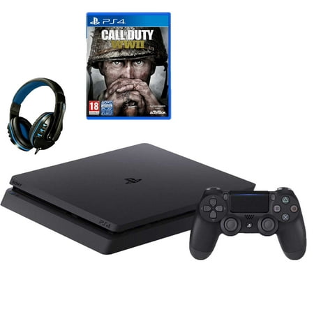 Sony 2215A PlayStation 4 Slim 500GB Gaming Console Black with Call of Duty WW2 Game BOLT AXTION Bundle Used