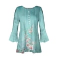 thumbnail image 5 of Pompotops Mode Femme Imprimé Bouton Décontracté Col en V Manches 3/4 T-Shirt Blouse Tops en Solde, 5 of 5