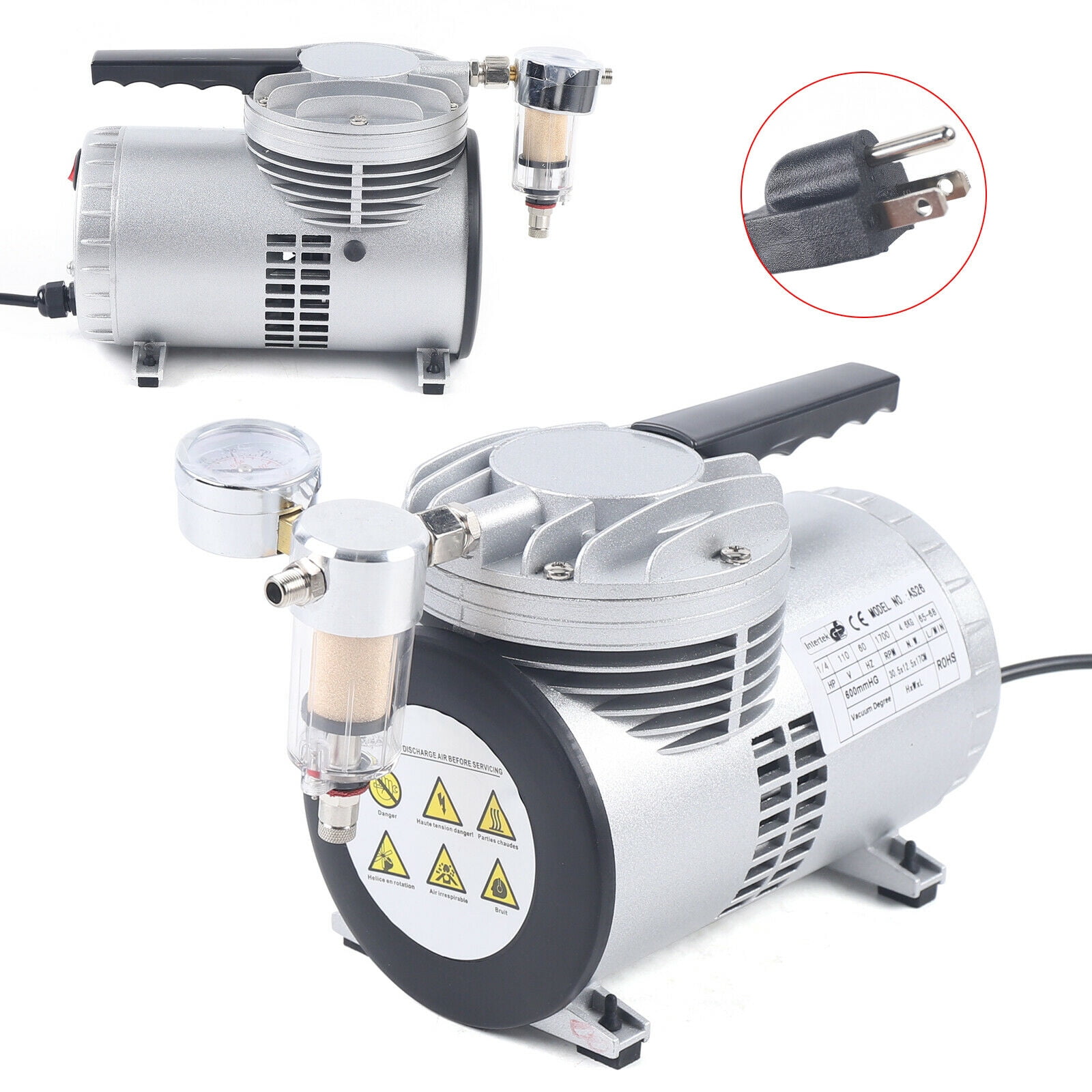 Modern Silver Single Stage Vacuum Pump, Oil-free Vacuum Pump, Industrial Vacuum Pump 110V, 60Hz Oil-free Vacuum Pump