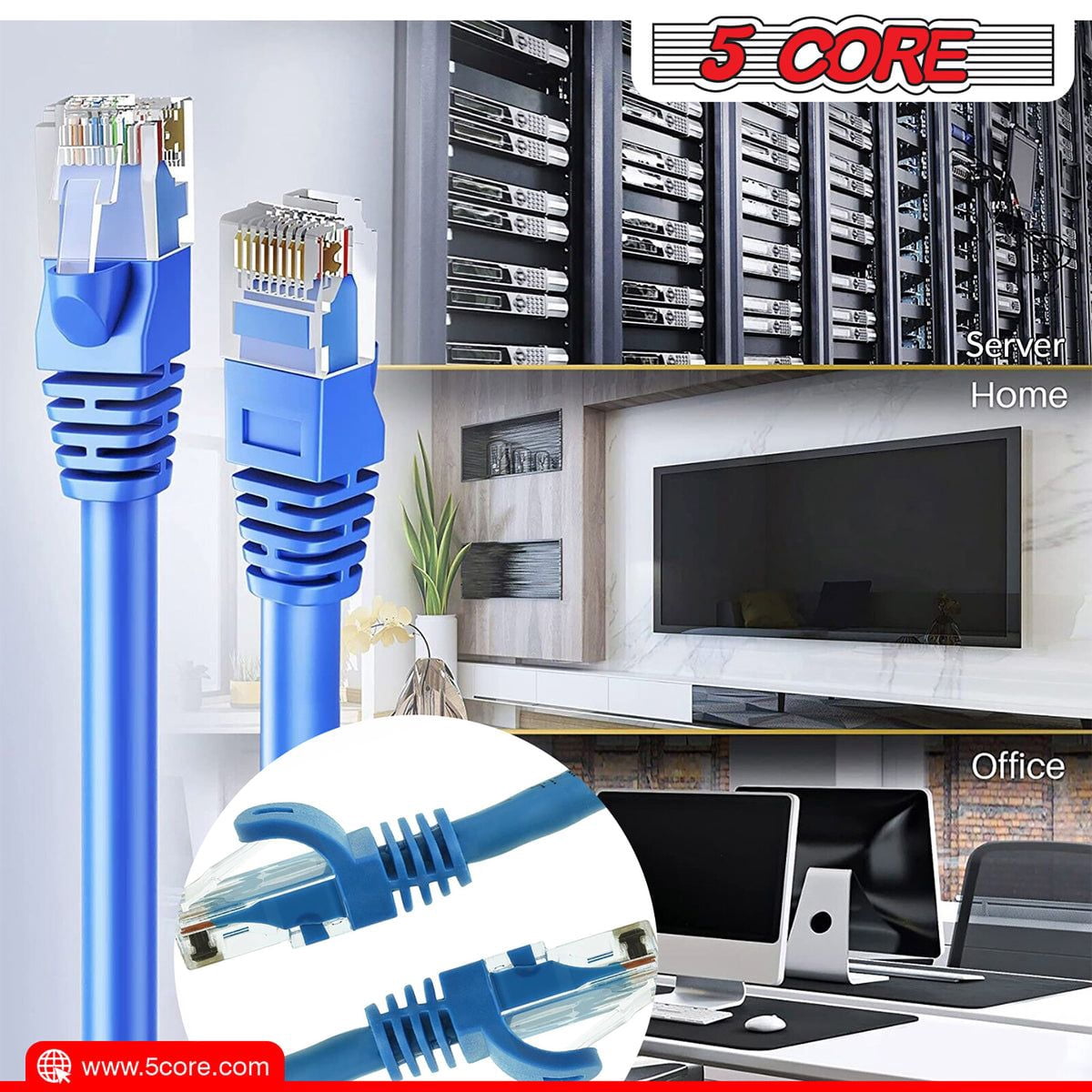 Ethernet Cable 3 ft Long Cat 6 Computer Internet Patch Cord High Speed WiFi RJ45 for Gaming Indoor Outdoor Use - ET 3FT Blue