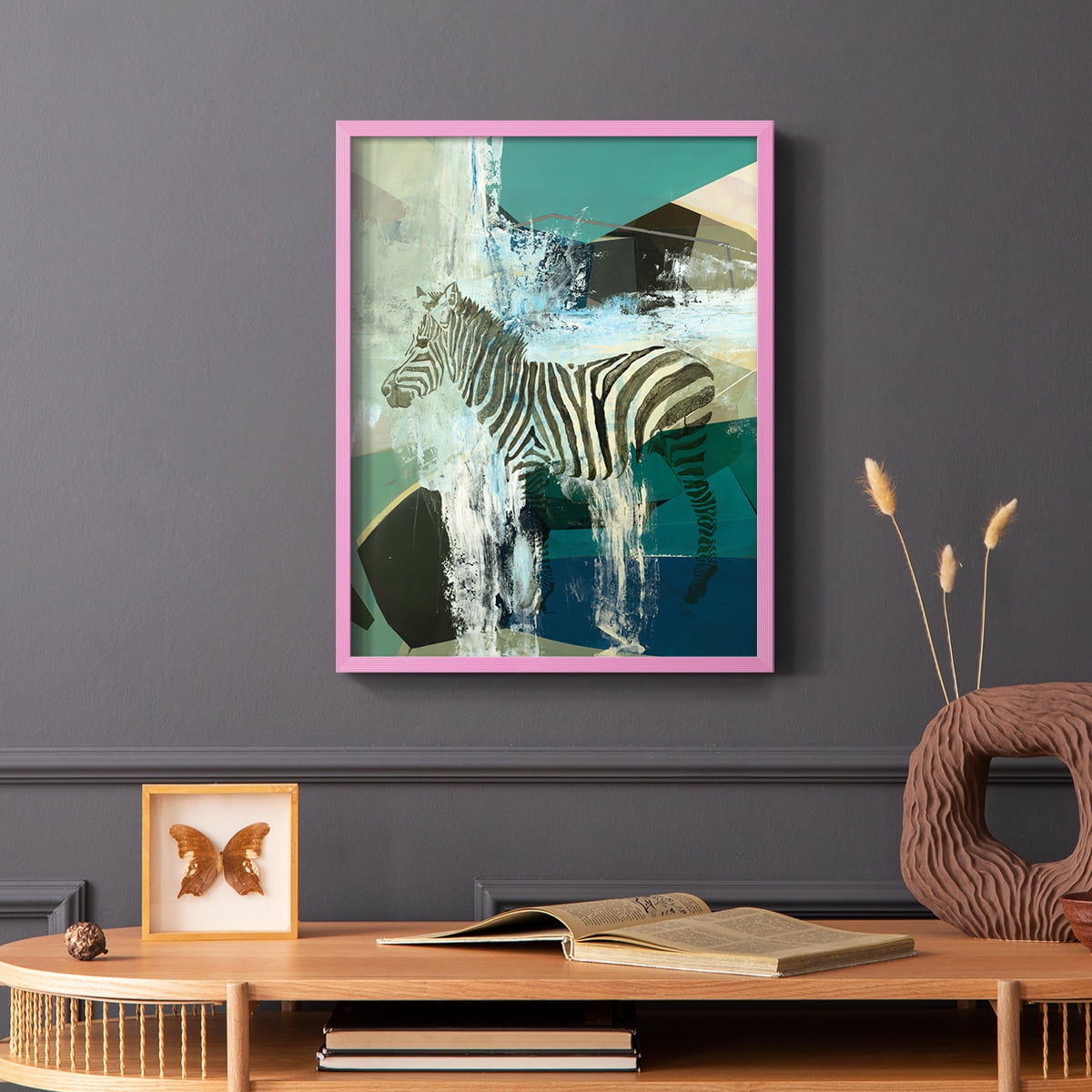 Crossing the Lines Framed Print in Pink Solid Wood Framed Print No Nail Hanging