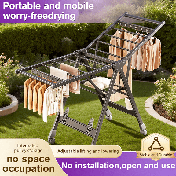 Joybos Clothes Drying Rack, 2-Tier Folding Indoor Laundry Drying Rack with Wheels