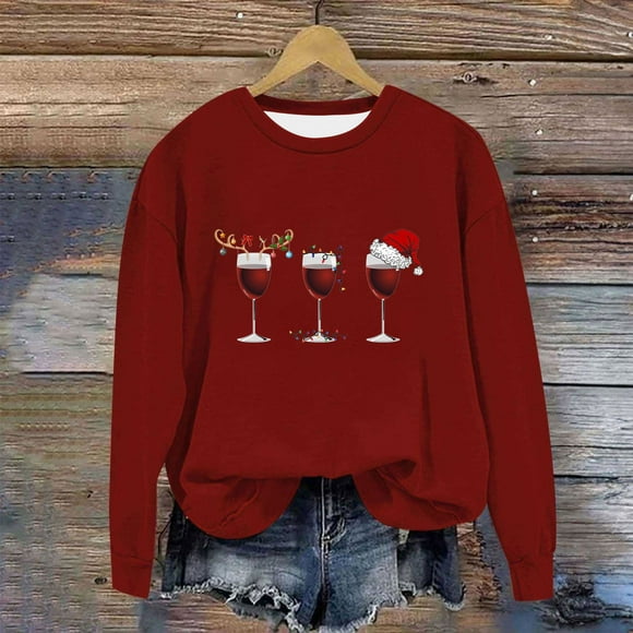 Tetras Christmas Top for Women,Women's Casual Long Sleeve Sweatshirt,Crewneck Vacation Christmas Printing Cute Loose Tops