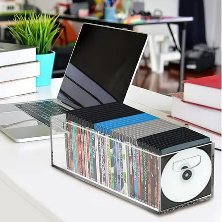 2 Pack Clear Acrylic DVD CD Storage Box with Handles, Stackable Organizer for Games, Books, Home Office